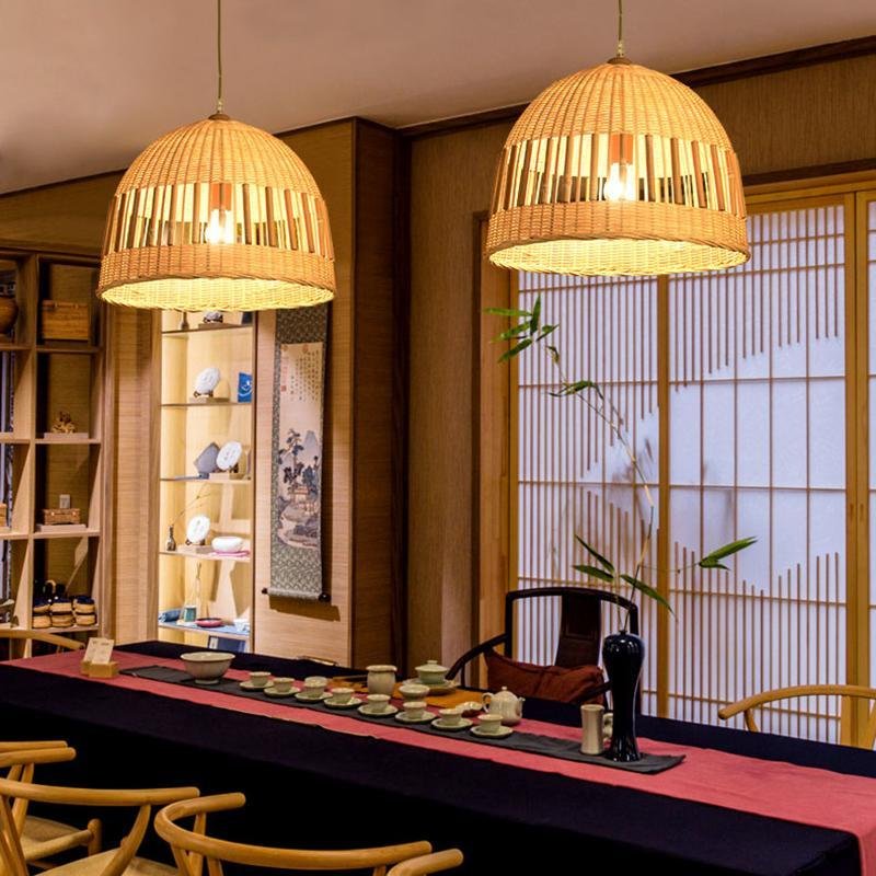 Dome Pendant Bamboo Ceiling Light with Seethrough Middle Area