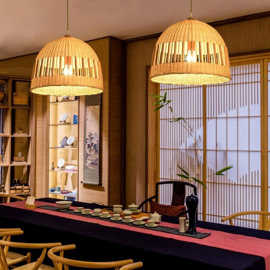 Dome Pendant Bamboo Ceiling Light with Seethrough Middle Area