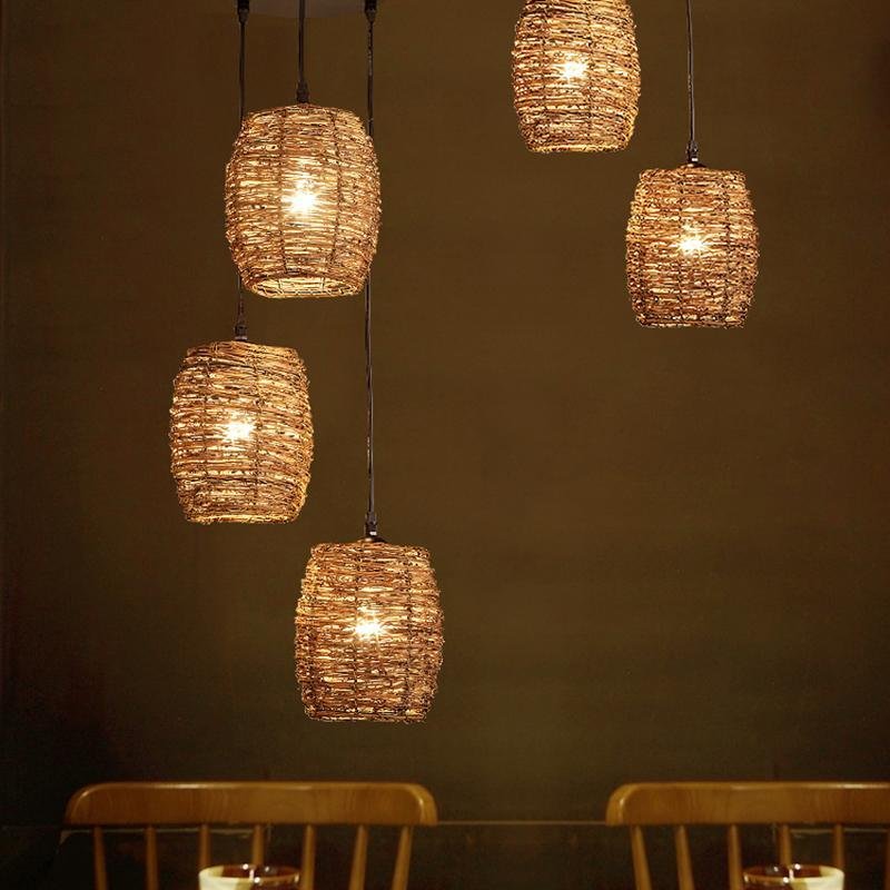 3-Piece Set Transparent Burlywood Wicker Pendant Lights – Natural Modern Design