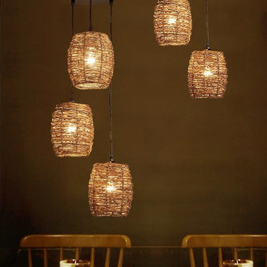 3-Piece Set Transparent Burlywood Wicker Pendant Lights – Natural Modern Design