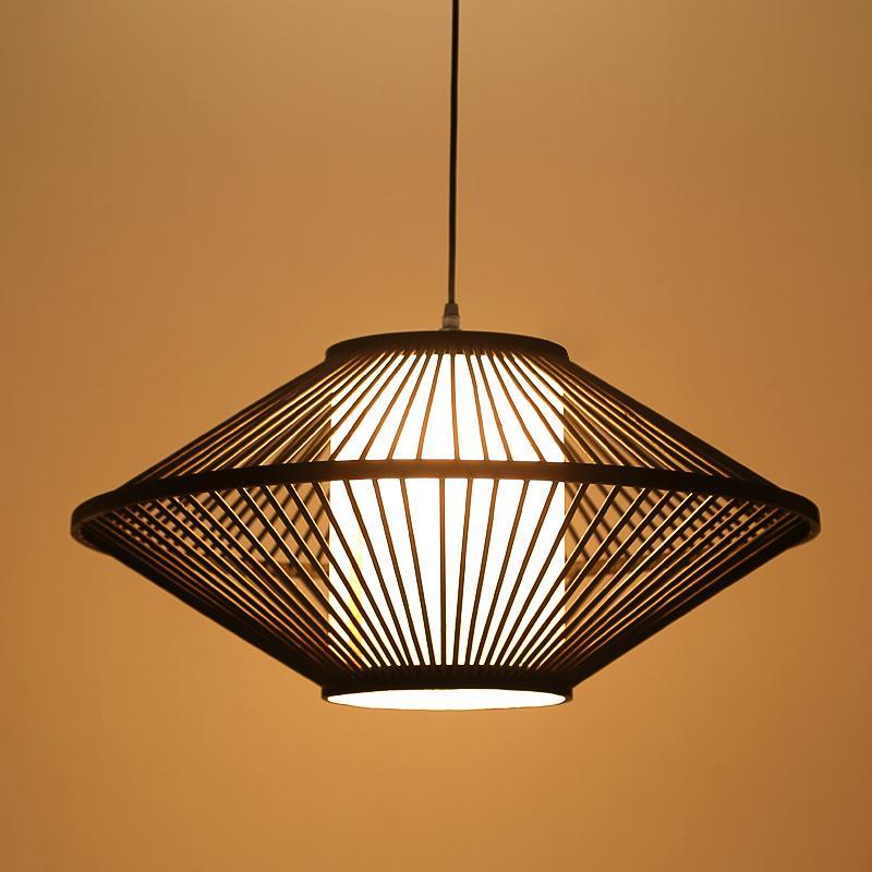 Circular Quasi Pyramid Black Bamboo Pendant Light