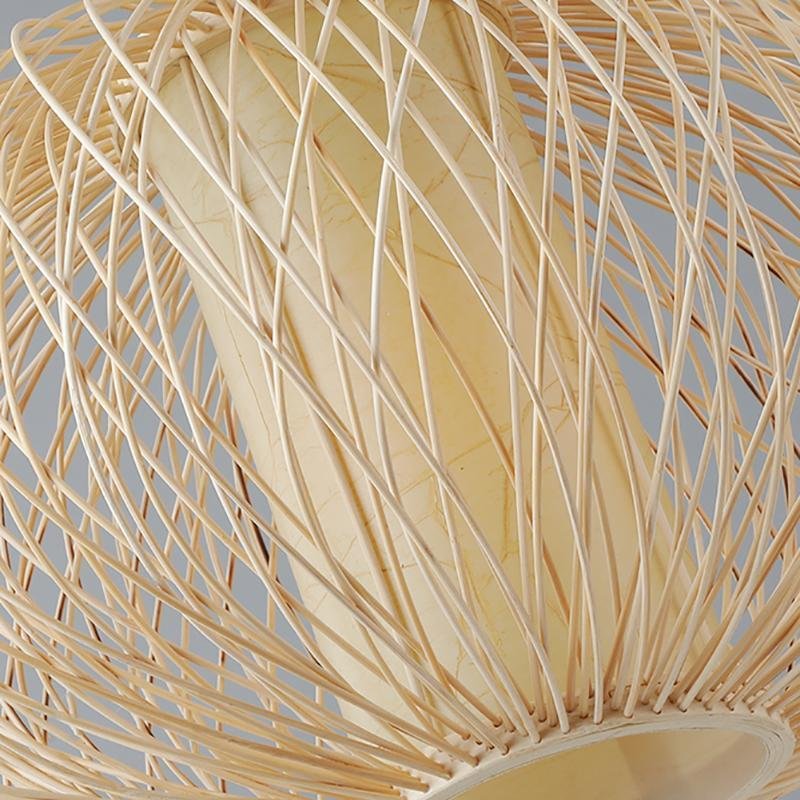 Rattan Globe Pendant Light Horizontally Oval Bamboo Woven Pendant Light