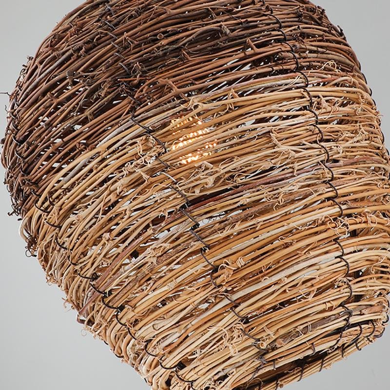Beehive Shaped Burlywood Colored Wicker Industrial Pendant Lighting