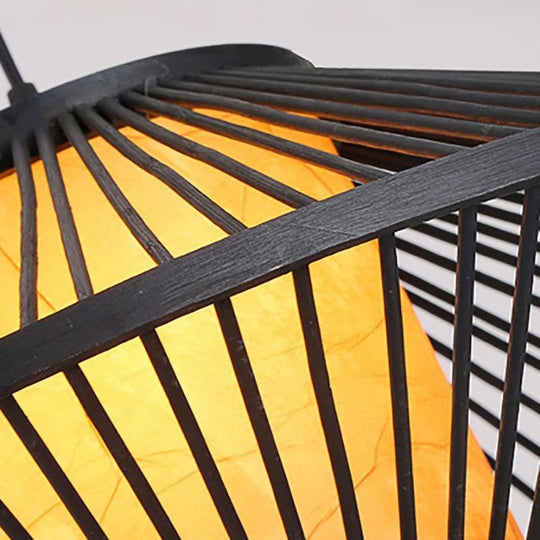 Circular Quasi Pyramid Black Bamboo Pendant Light