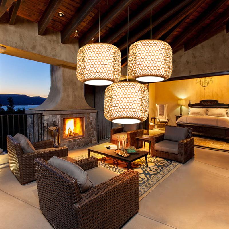 Sleek Modern Cylindrical Bamboo Pendant Light