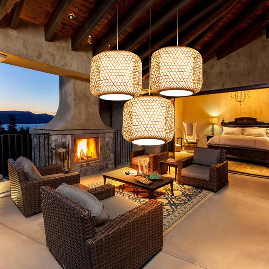 Sleek Modern Cylindrical Bamboo Pendant Light