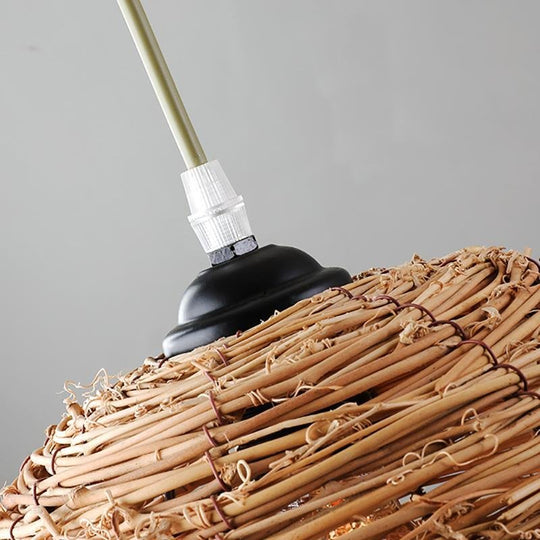 Beehive Shaped Burlywood Colored Wicker Industrial Pendant Lighting