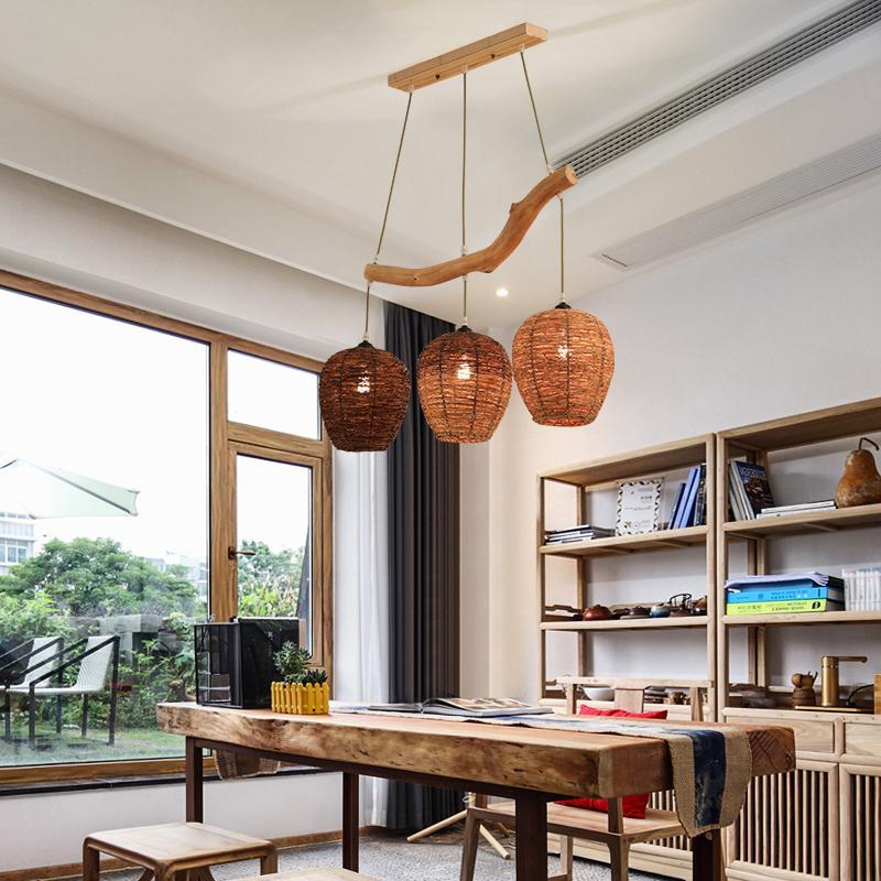 Beehive Shaped Burlywood Colored Wicker Industrial Pendant Lighting