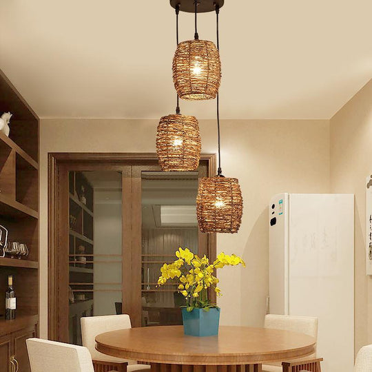 3-Piece Set Transparent Burlywood Wicker Pendant Lights – Natural Modern Design
