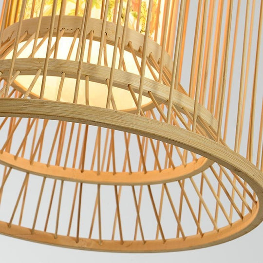 Multi-Layer Cylindrical Cage Pendant Light Decorative Bamboo Pendant Light