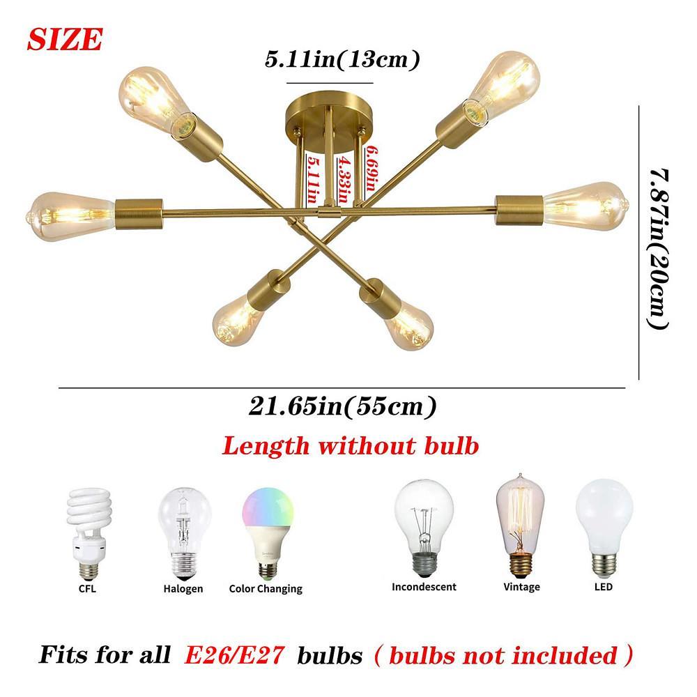 Minimalist Geometric Industrial Sputnik Chandelier 6 Bulbs Ceiling Light