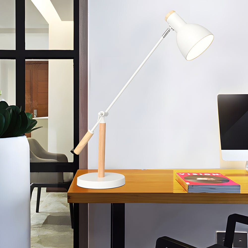 Adjustable Rotatable Wood & Metal Reading Desk Lamp