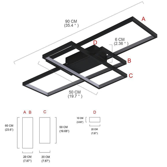 Multi Rectangle Large Flush Mount LED Ceiling Light with 3 Tiers