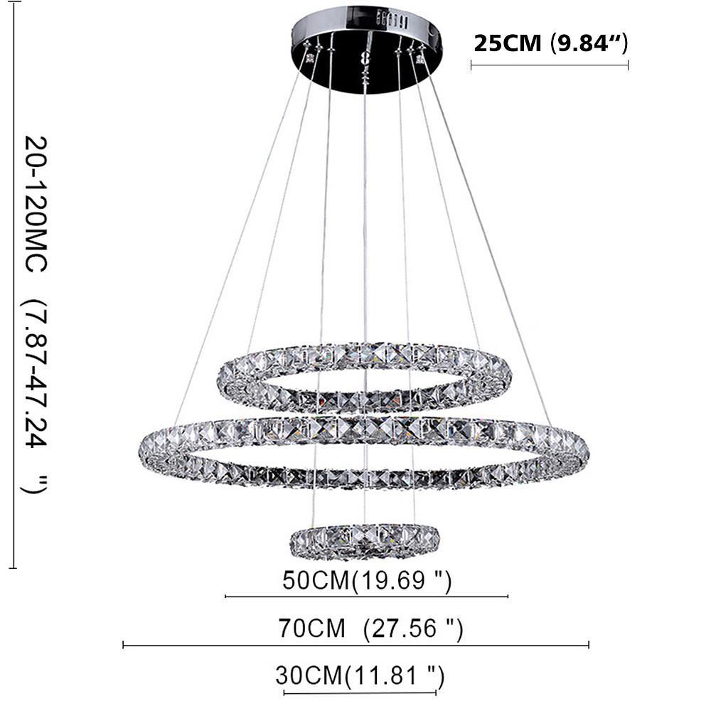 Luxury Crystal 3-Tier LED Chandelier – Geometric or Stacked Ring Pendant Light