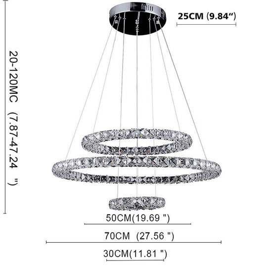 Luxury Crystal 3-Tier LED Chandelier – Geometric or Stacked Ring Pendant Light