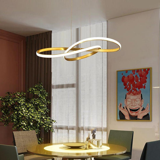 Interweaved Wave LED Gold Modern Hanging Lamp Island Pendant Light
