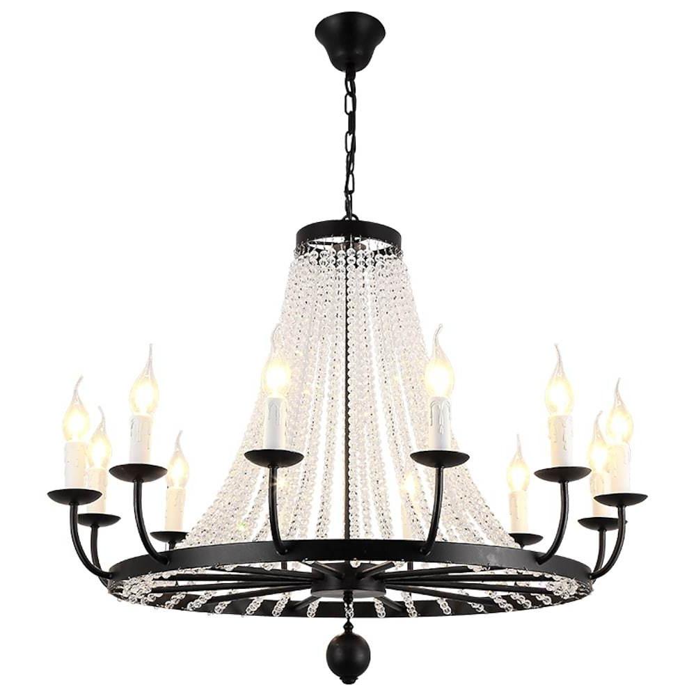 Empire Wagon Wheel Chandelier with Crystal Accents – 8/10/12 Lights
