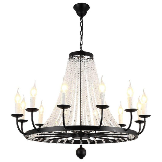 Empire Wagon Wheel Chandelier with Crystal Accents – 8/10/12 Lights