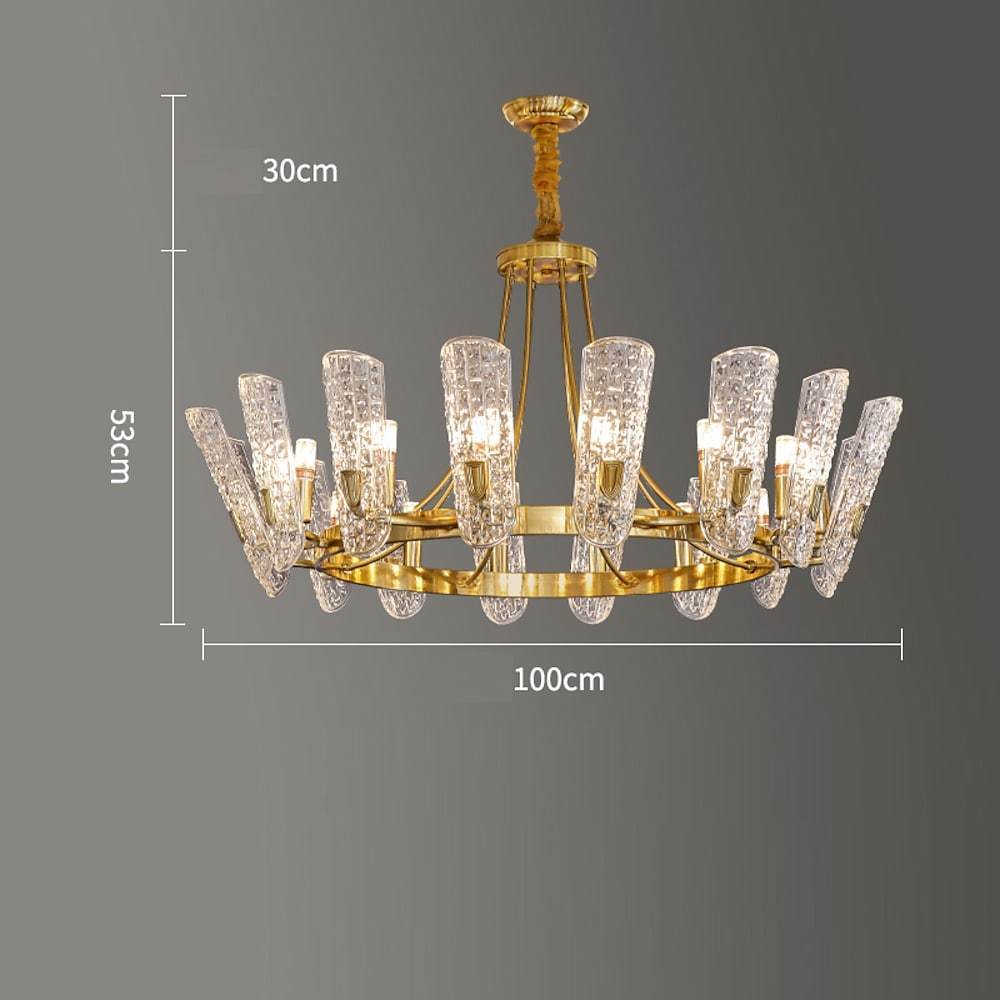 8 Light LED Electroplated Metal and Glass Chandelier Classic Gold Ceiling Light