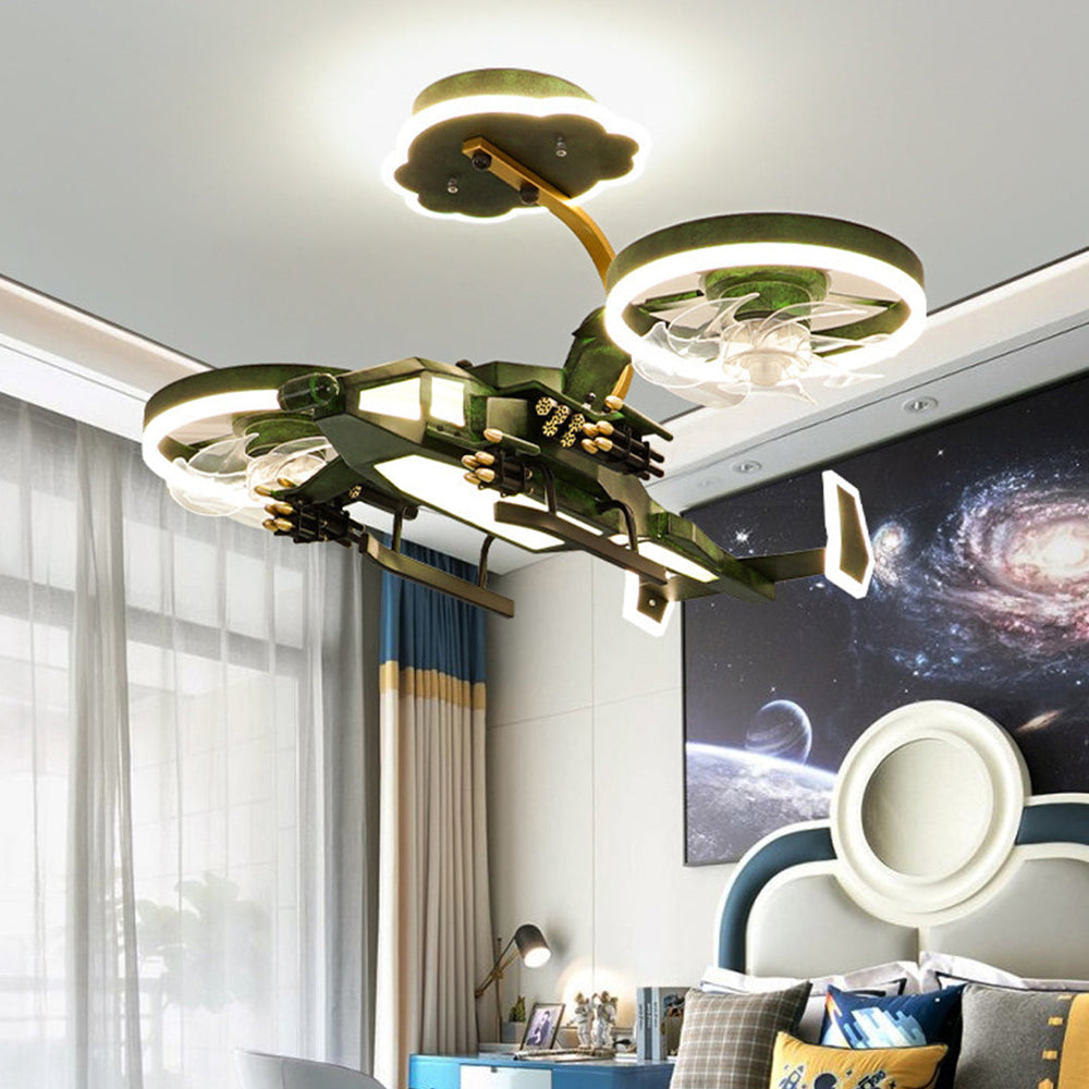 Airplane Ceiling Fan With Light – Children’s LED Remote Control Fan Lamp (Gray/Green)