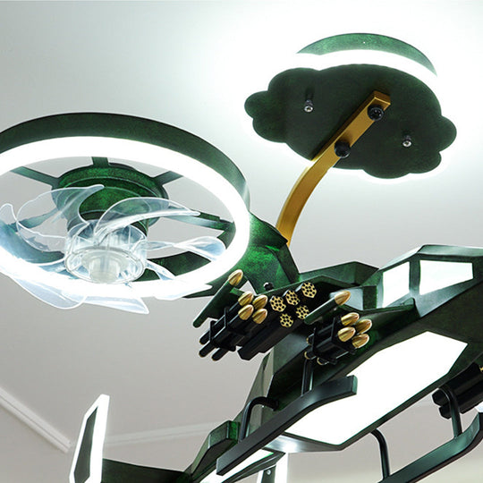 Airplane Ceiling Fan With Light – Children’s LED Remote Control Fan Lamp (Gray/Green)