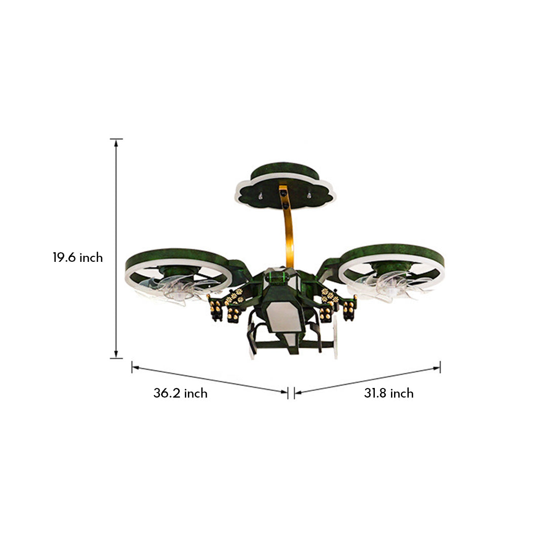 Airplane Ceiling Fan With Light – Children’s LED Remote Control Fan Lamp (Gray/Green)