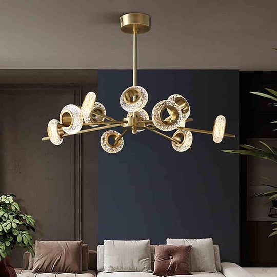 Modern Gold Sputnik Chandelier with Copper and Glass Accents