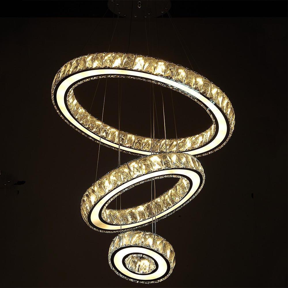 Contemporary 3-Ring Electroplated Crystal LED Chandelier