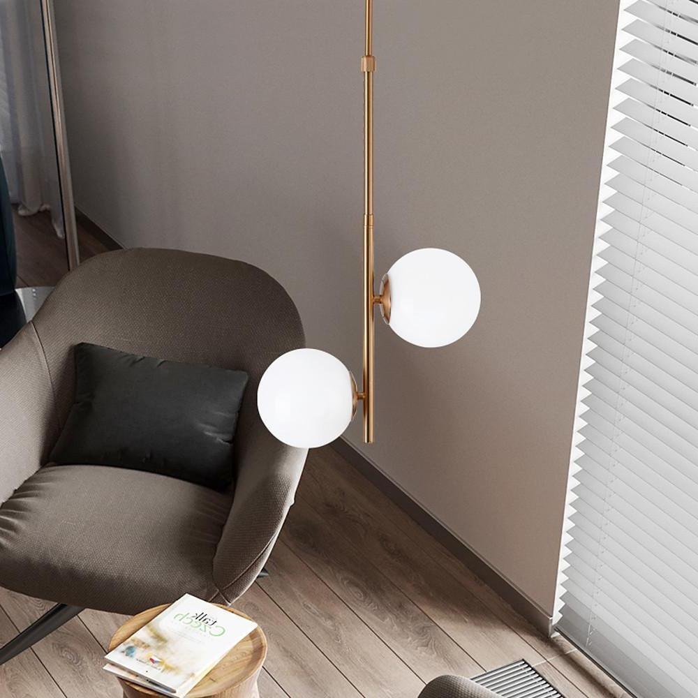 2 Lights Ball Shaped Electroplated Glass Metal LED Modern Pendant Light