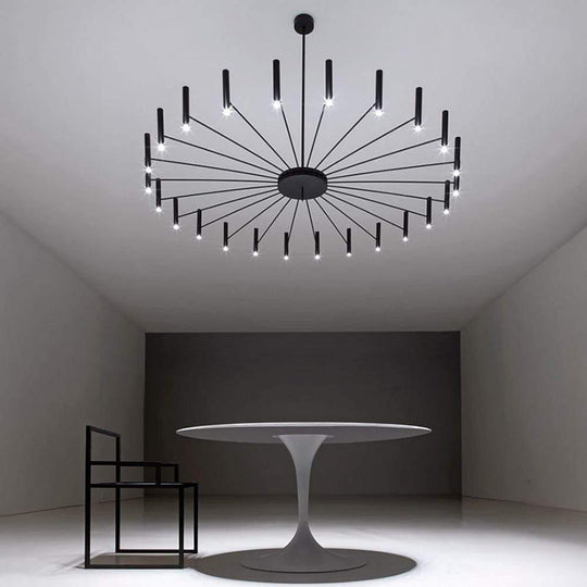 Modern 24 Light Streamlined Round Black Sputnik Chandelier with Adjustable Height