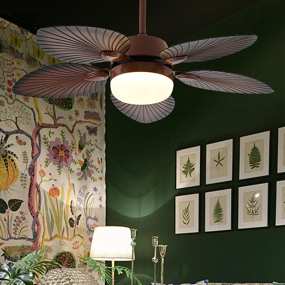 Antique Retro LED Three-Color Dimming Ceiling Fan Lamp with Remote