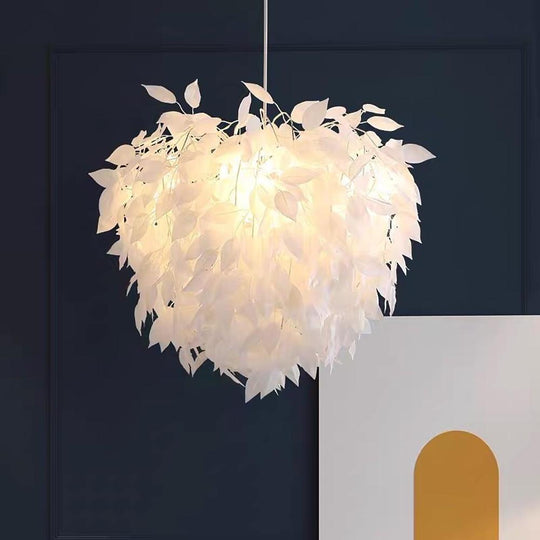Modern Scandinavian Fabric Pendant Light – White & Gold, LED, Dimmable, 24"