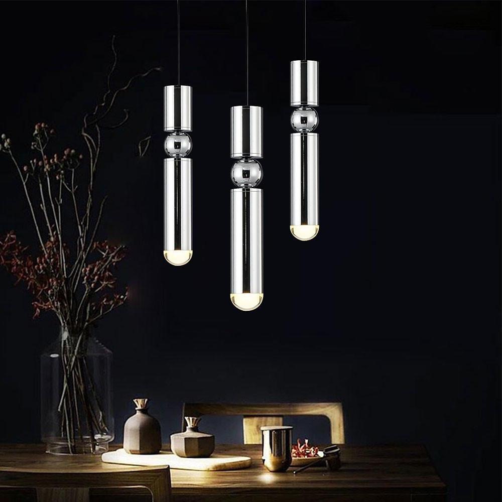 Elongated Cylindrical Electroplated Metal LED Pendant Light