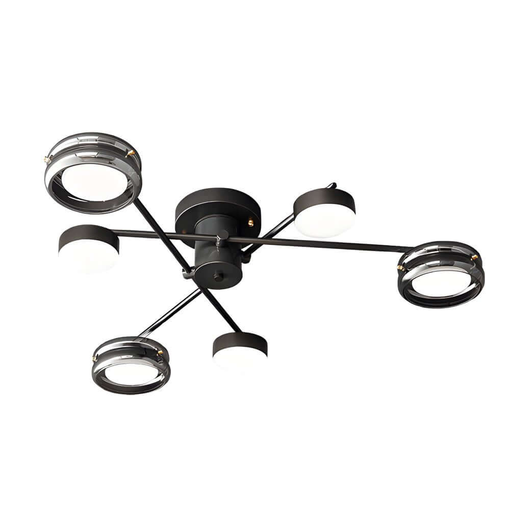Artistic Multi-Head Black Copper Semi-Flush LED Ceiling Light