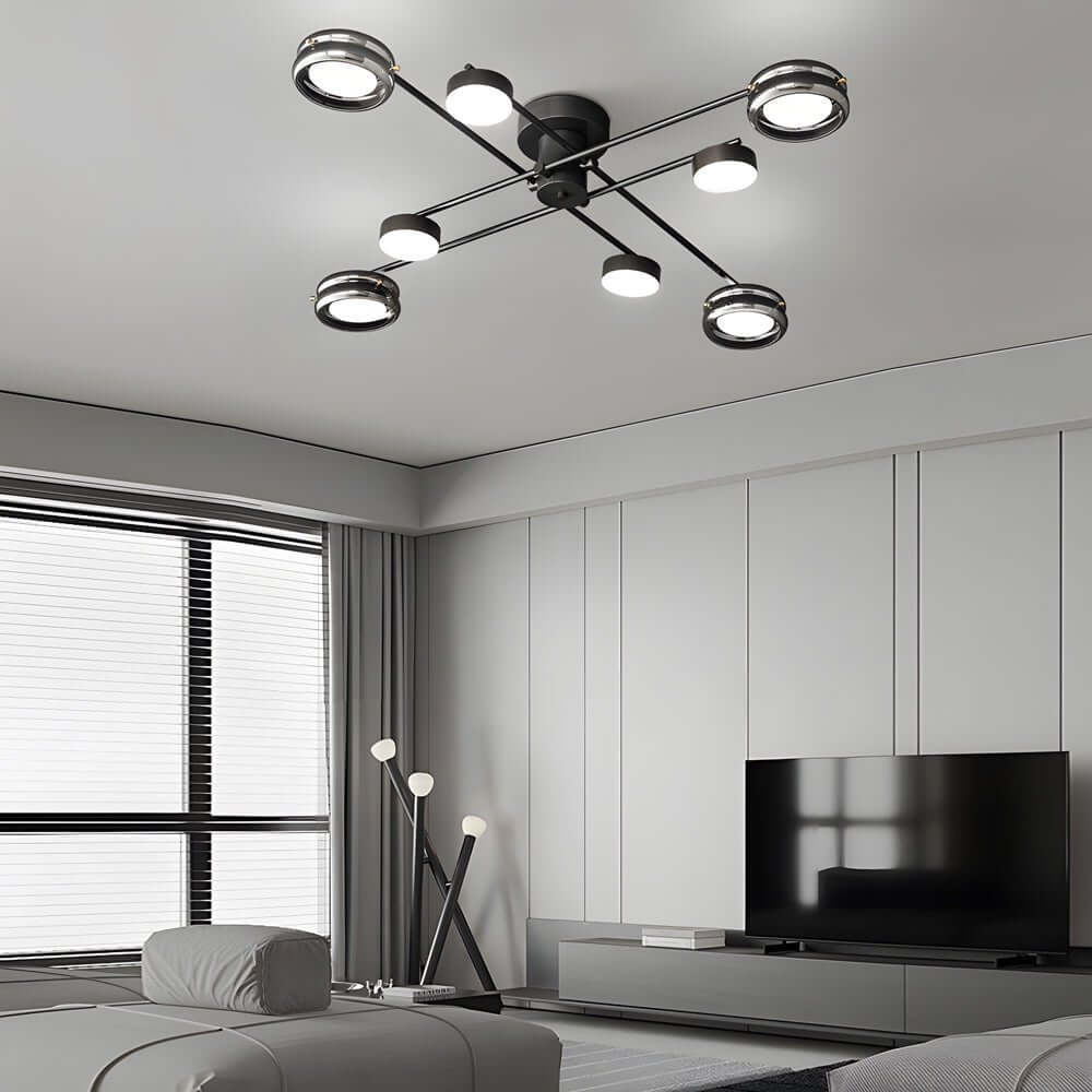 Artistic Multi-Head Black Copper Semi-Flush LED Ceiling Light