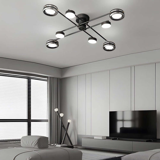 Artistic Multi-Head Black Copper Semi-Flush LED Ceiling Light