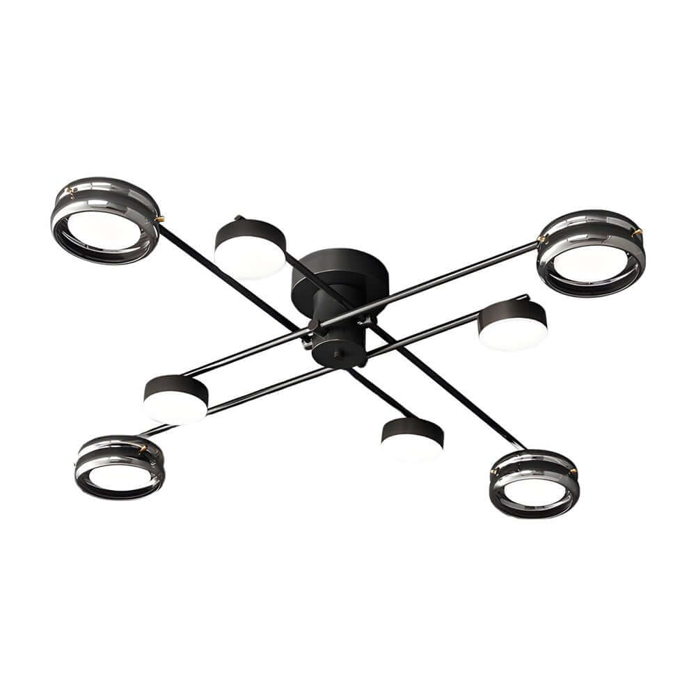 Artistic Multi-Head Black Copper Semi-Flush LED Ceiling Light