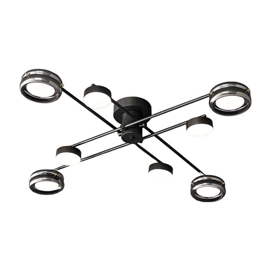 Artistic Multi-Head Black Copper Semi-Flush LED Ceiling Light
