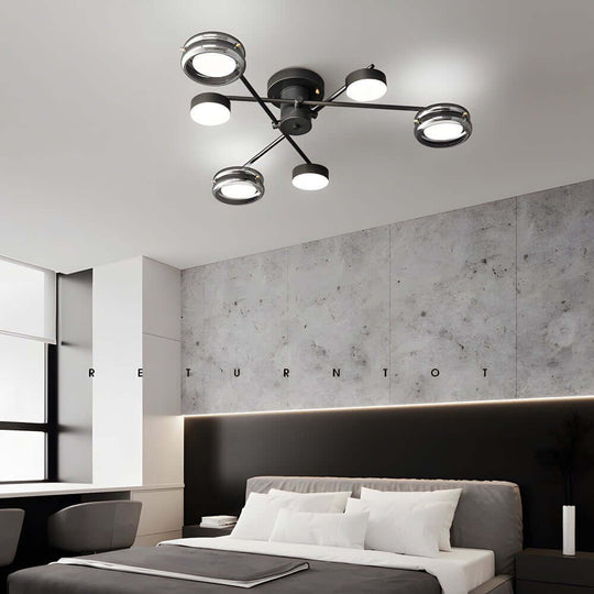 Artistic Multi-Head Black Copper Semi-Flush LED Ceiling Light