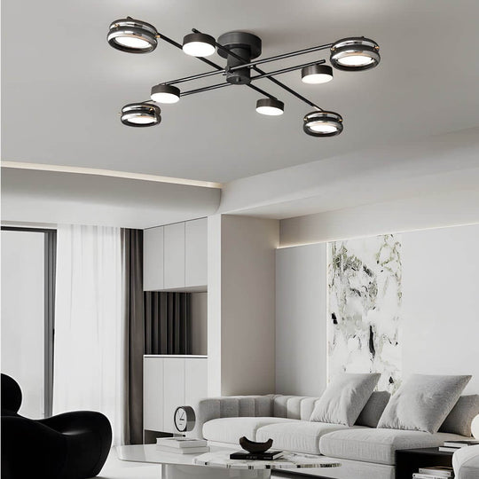 Artistic Multi-Head Black Copper Semi-Flush LED Ceiling Light