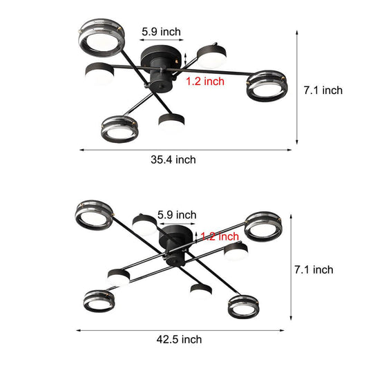 Artistic Multi-Head Black Copper Semi-Flush LED Ceiling Light