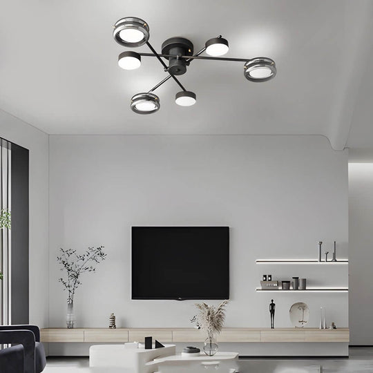 Artistic Multi-Head Black Copper Semi-Flush LED Ceiling Light