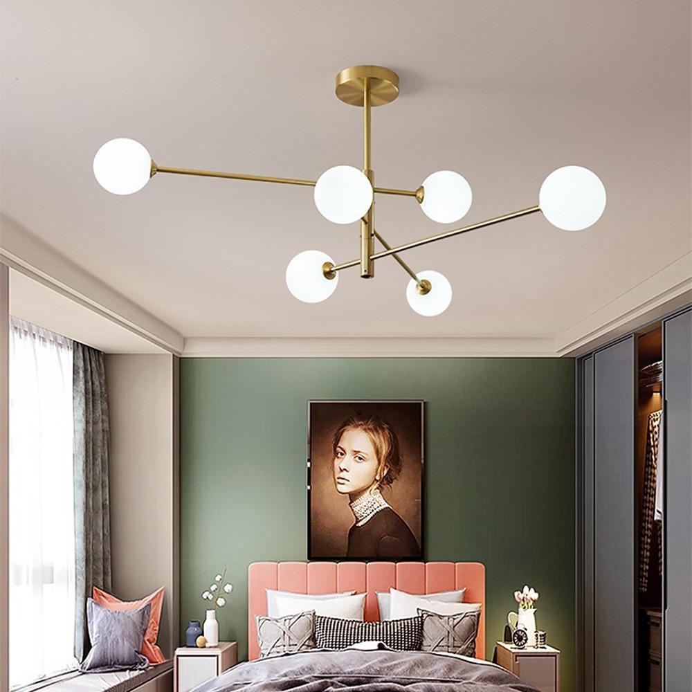 6 Light Sputnik LED Electroplated Glass Gold Modern Chandelier Ceiling Light