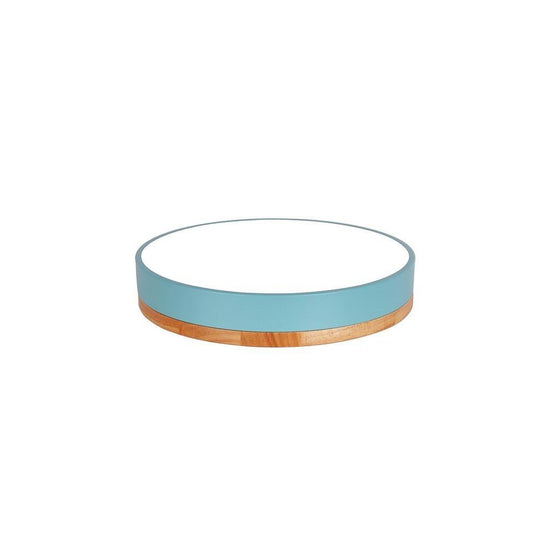 Circular Drum Flush Mount LED Ceiling Light with Metal and Wood Accents