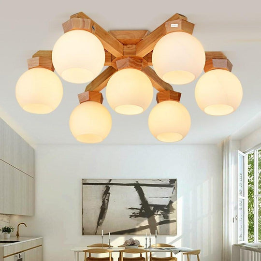 Nordic Style Wood LED Globe Flush Mount Ceiling Lighting