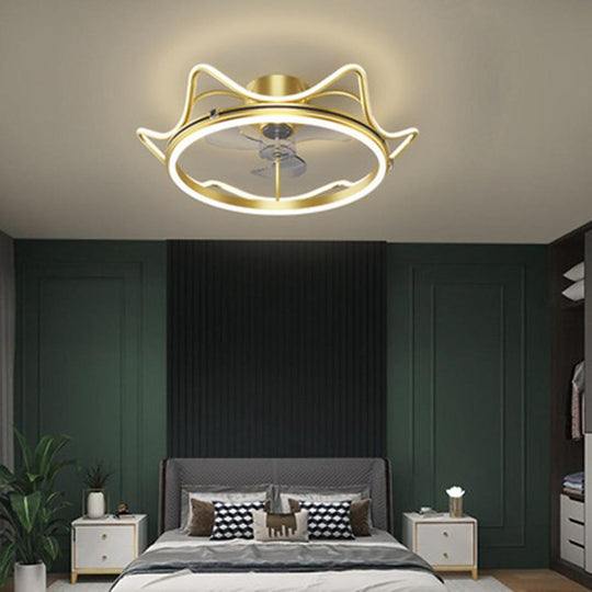 Gold Crown Shaped Bladeless Ceiling Fan with LED Light for Bedrooms
