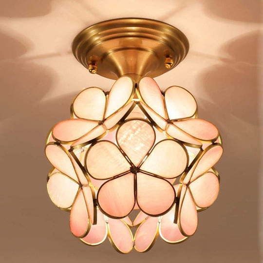 Candelabra Flower Hallway Flush Mount Copper Glass LED Ceiling Light