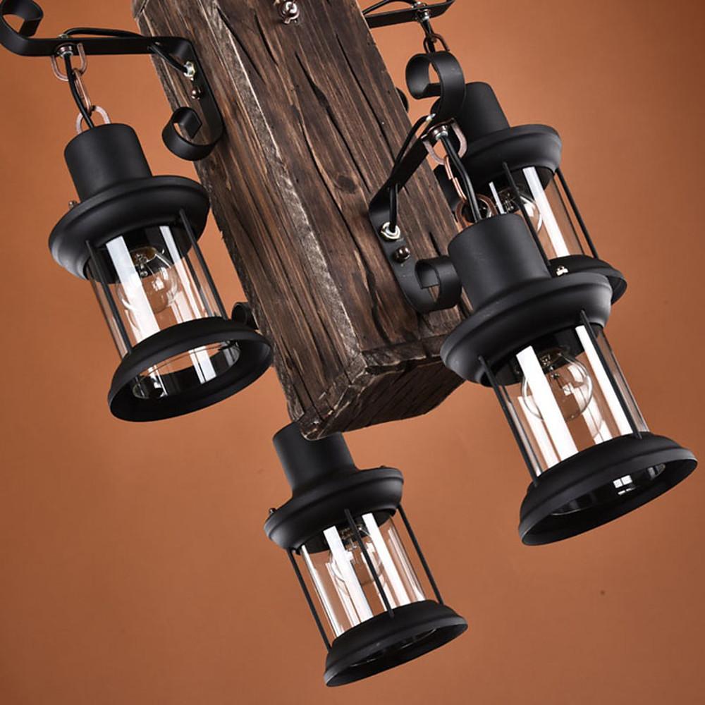 Lodge Style Farmhouse 4-Light Wooden Chandelier