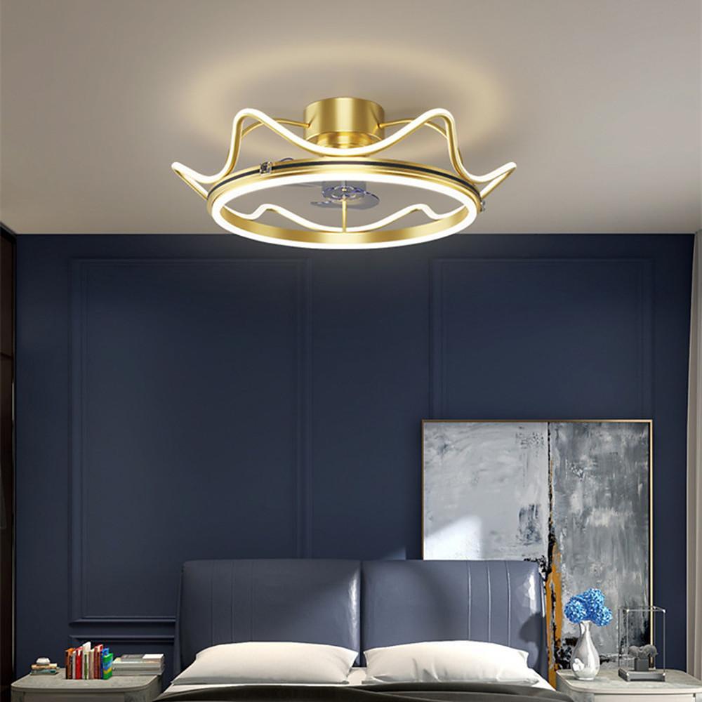 Gold Crown Shaped Bladeless Ceiling Fan with LED Light for Bedrooms