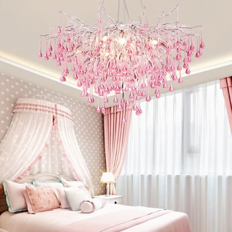 Creative Tree Branch LED Chandelier – Lovely Pink & Blue Pendant Light for Bedrooms